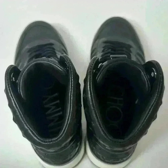 Authentic Jimmy Choo Hawaii/F Leather High-Top Sneakers - Black 36 - Picture 7 of 9